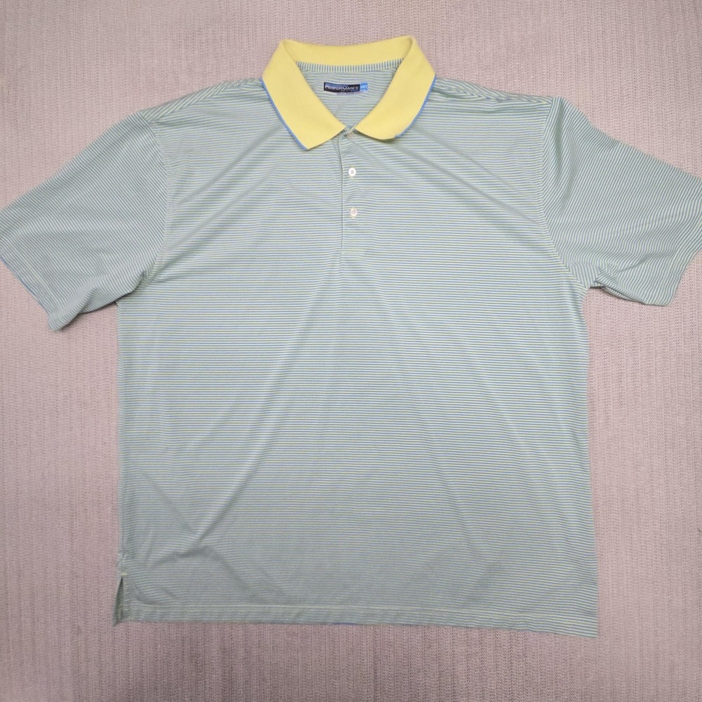 Roundtree & Yorke Performance Polo Shirt Mens 3XLT Blue Stripe Big Tall Golf